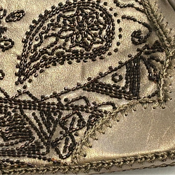 Isabella Fiore Bronze Hand Stitched and Beaded Leather Convertible Clutch - Picture 7 of 8